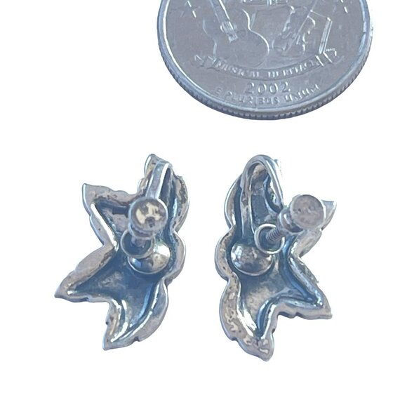 Vintage Sterling Silver Flower Screw Back 1940s Earrings Elegant Design for Wome - Picture 5 of 6